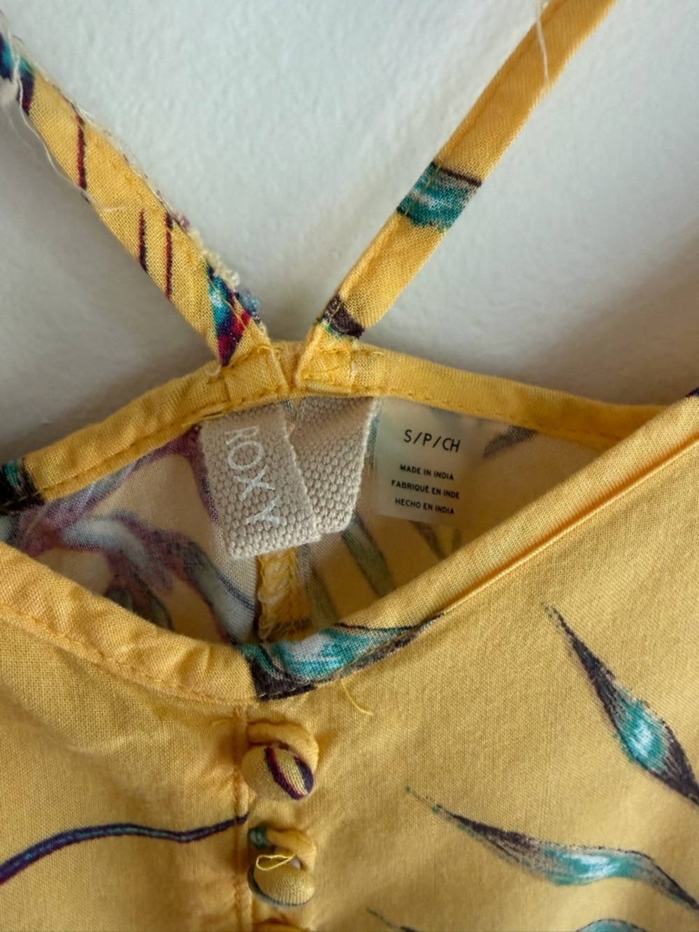 Roxy Yellow Tropical Print Spaghetti Strap Shorts Romper Size S - Picture 5 of 6